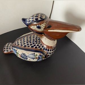 Tonala Mexican Pottery Pelican- signed J. Santana 7 inches Tall x 10 inc…